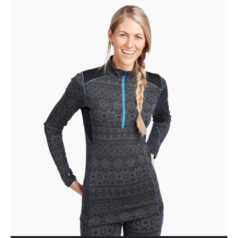 KÜHL Kaskade Zip Neck Baselayer‎ Women's XL 18F Merino Wool Top XL Fair Isle